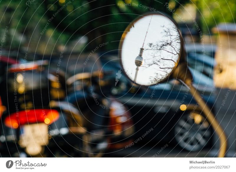 Berlin television tower in rearview mirror Germany Capital city Downtown Tourist Attraction Landmark Television tower Means of transport Passenger traffic