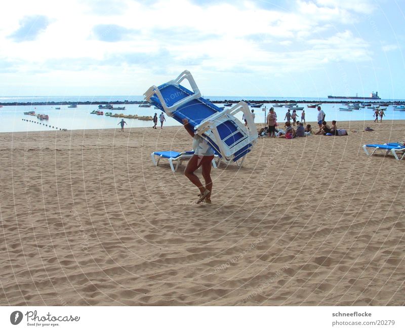 On the beach Beach Deckchair Vacation & Travel Tenerife Human being Sand