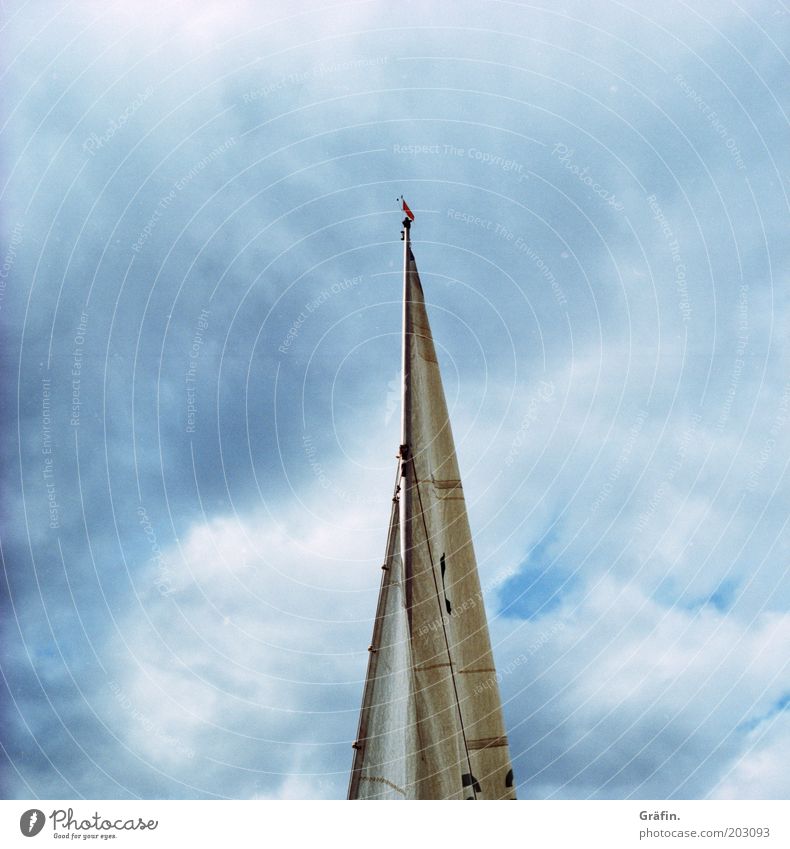 Up to the top of the mast Sailing Sailboat Clouds Storm clouds Bad weather Coast Lake Steinhuder Lake Navigation Mast Blue Wanderlust Stagnating