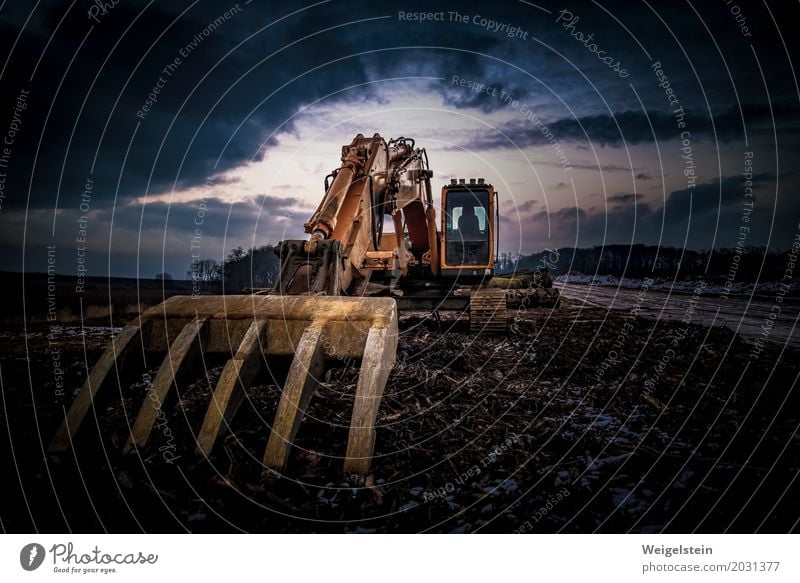 Crawler excavator in opencast mining Industry Machinery Energy industry Glass Metal Steel Rust Dirty Blue Brown Yellow Orange Environmental pollution