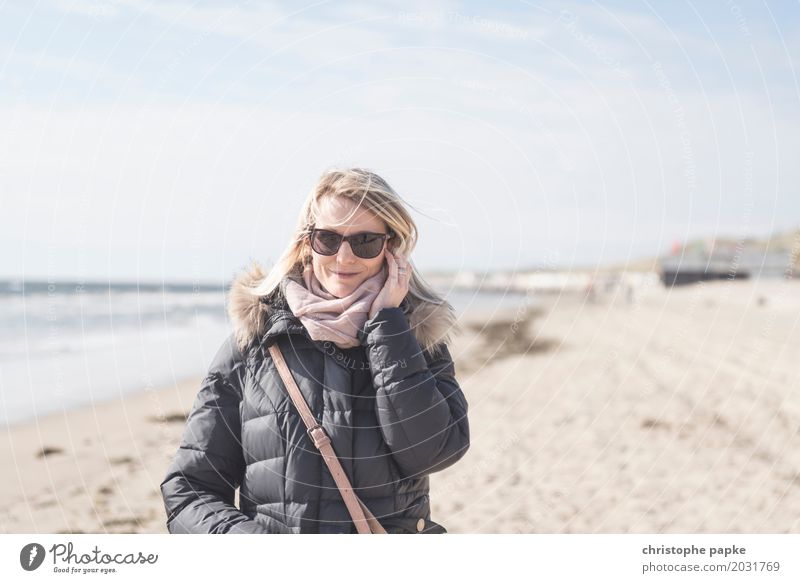 Autumn day at the beach Relaxation Vacation & Travel Beach Ocean Waves Feminine Young woman Youth (Young adults) Woman Adults 1 Human being 30 - 45 years