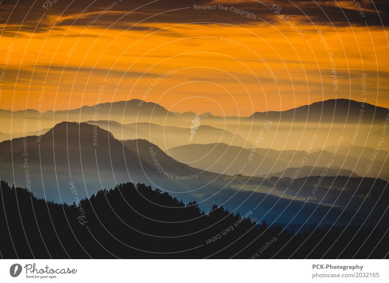 Twilight on the mountain Landscape Sunrise Sunset Spring Summer Autumn Beautiful weather Alps Mountain Peak Warm-heartedness Romance Adventure Idyll