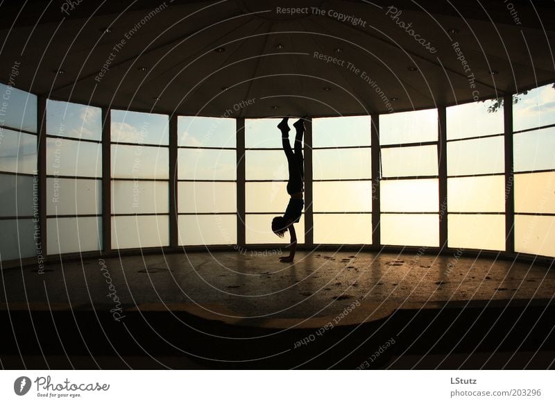 waiting room at the gate to heaven Human being Young woman Youth (Young adults) 1 Stage Sunlight Beautiful weather Duesseldorf Window Stone Concrete Glass