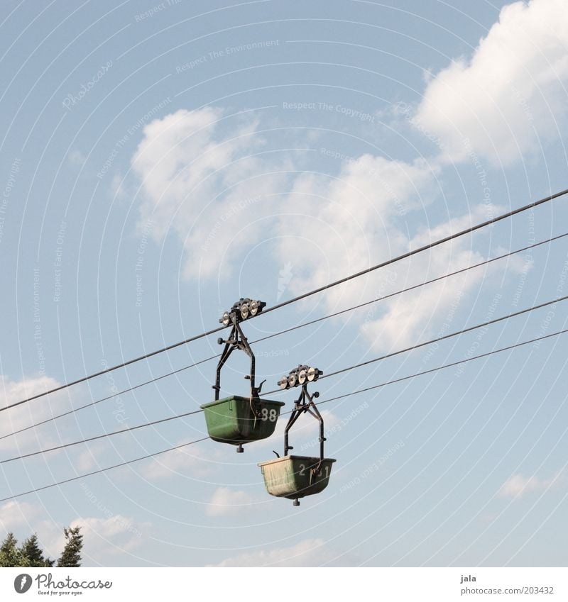 means of transport Construction site Sky Logistics Cable car Driving Trough Colour photo Exterior shot Copy Space top Day Wire cable