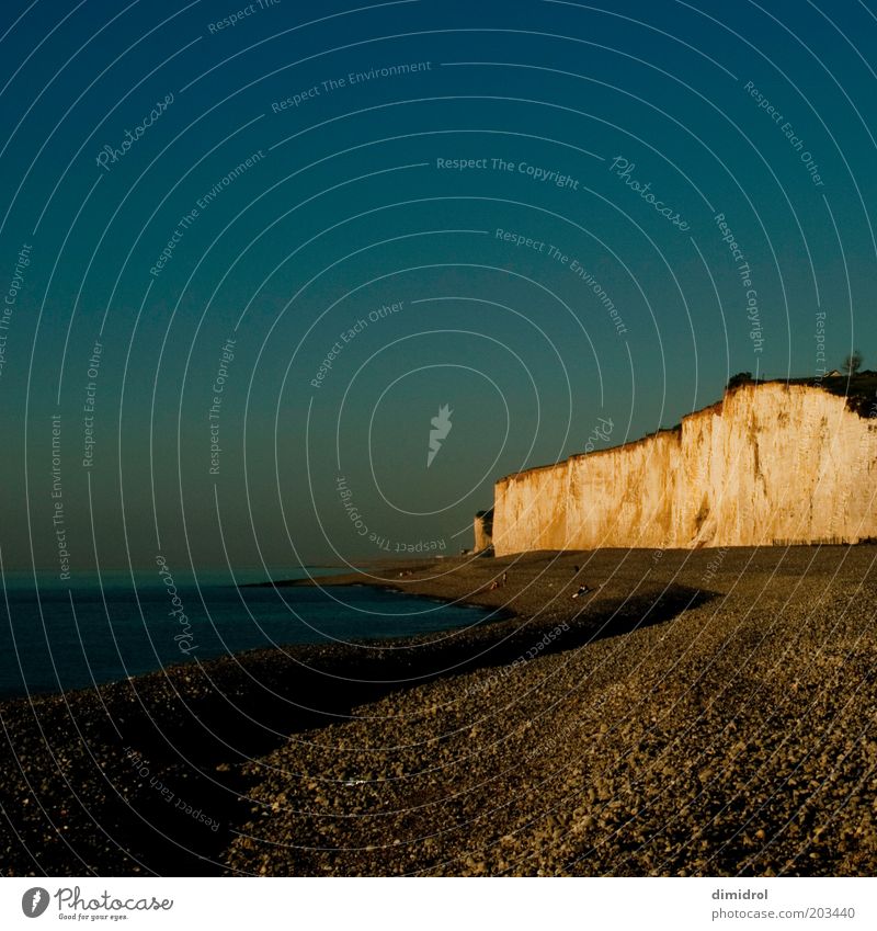 French Coast Summer Beach Ocean Exceptional Far-off places Gigantic Large Tall Blue Yellow France Normandie Sky Sky blue Cliff Colour photo Exterior shot