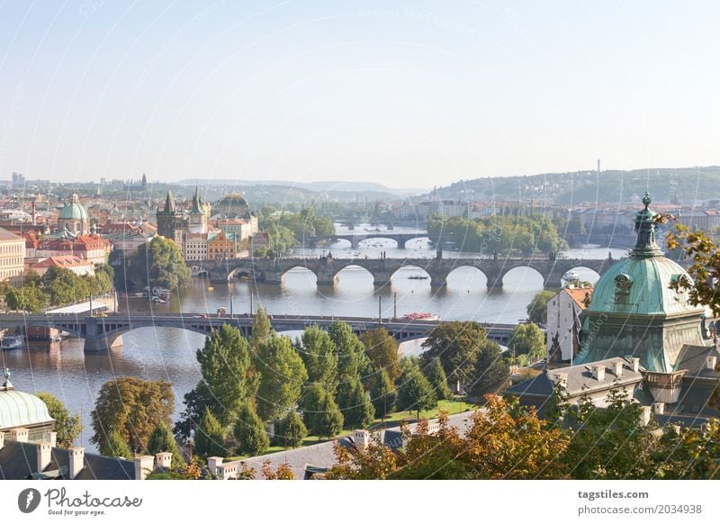 MOLDAU Prague The Moldau Vacation & Travel Travel photography Charles Bridge Czech Republic Town Europe River Water City trip Church Church spire Card Horizon