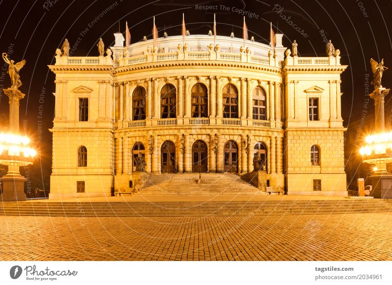 RUDOLFINUM - PRAGUE Prague Rudolfinum Twilight Yellow Vacation & Travel Travel photography Building Czech Republic Night Lighting Town Europe City trip Card