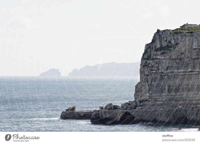 Cape of high expectations Cloudless sky Summer Beautiful weather Rock Coast Bay Ocean Mediterranean sea Majorca Steep Cliff Colour photo Subdued colour