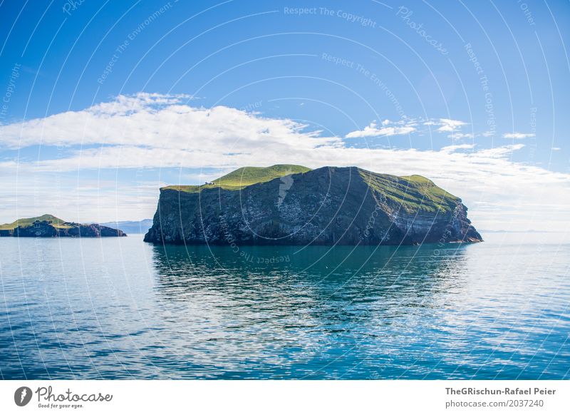 island Environment Nature Landscape Blue Green White Island Small Loneliness Calm Ocean Rock Water Iceland Clouds Pasture Inhabited Sea water Sky Far-off places