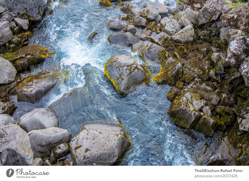 Water Environment Nature Landscape Brook River Blue Brown Yellow Green White Stone Cold Moss Colour photo Exterior shot Deserted Day Bird's-eye view