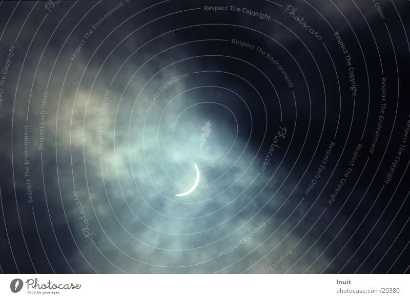 Solar eclipse 1999 (02) Clouds Astronomy sickle Sun Stars Moon Natural phenomenon Back-light Astrophotography Copy Space top Copy Space bottom Copy Space right