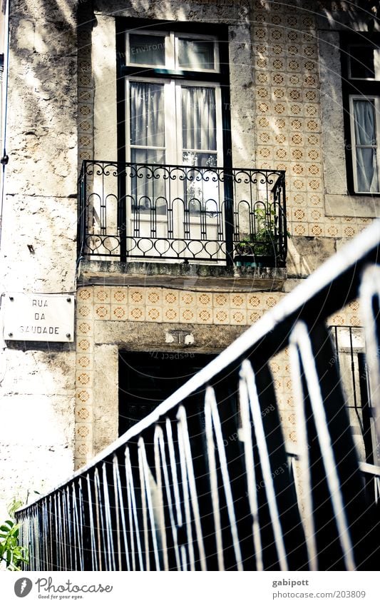 Room with a view Lisbon Portugal Town Old town Populated Architecture Balcony Window Door Curtain Handrail Tile Tourist Attraction Authentic Exceptional