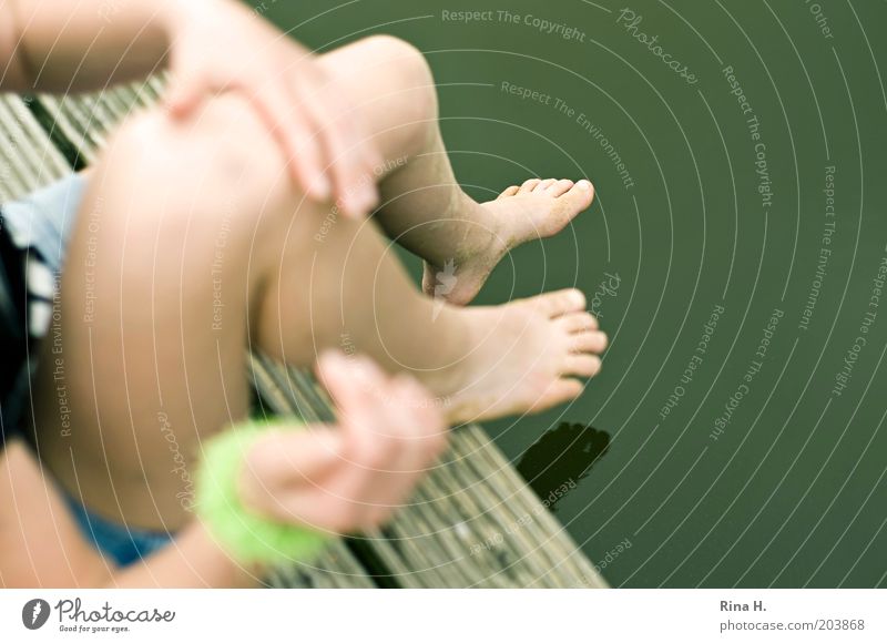 Sandy feet Joy Vacation & Travel Trip Summer Summer vacation Legs Feet River Swimming & Bathing Sit Green Hand Colour photo Exterior shot Copy Space right Day