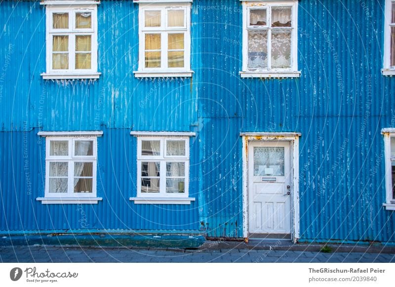 i'm blue da ba dee da ba di Hut Blue White House (Residential Structure) Iceland Corrugated sheet iron Door Rust Progress Old Beautiful Window Drape Gloomy