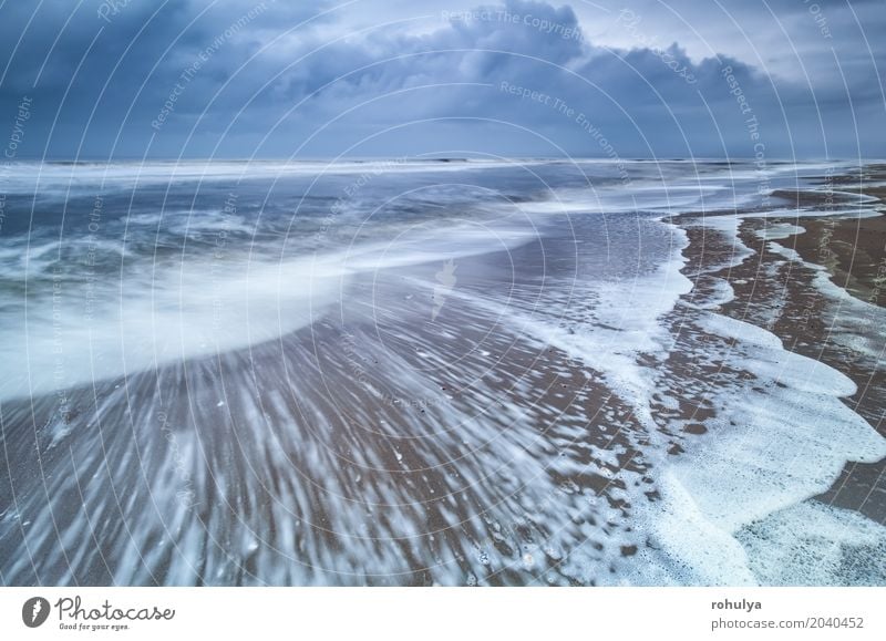 stormy morning on North sea coast Beach Ocean Nature Landscape Sand Sky Clouds Horizon Summer Storm Waves Coast North Sea Movement Blue wave water seascape blur