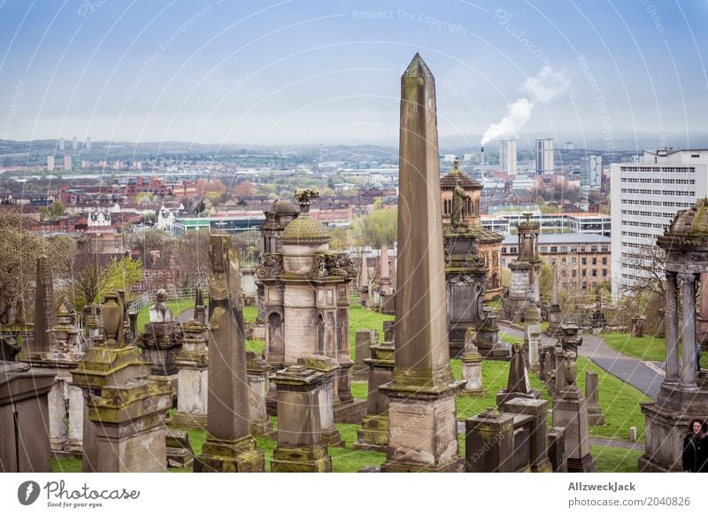 Glasgow Necropolis Scotland Town Skyline Tourist Attraction Monument Stone Senior citizen Peace Death Grief Cemetery Tombstone Vantage point Crypt Colour photo