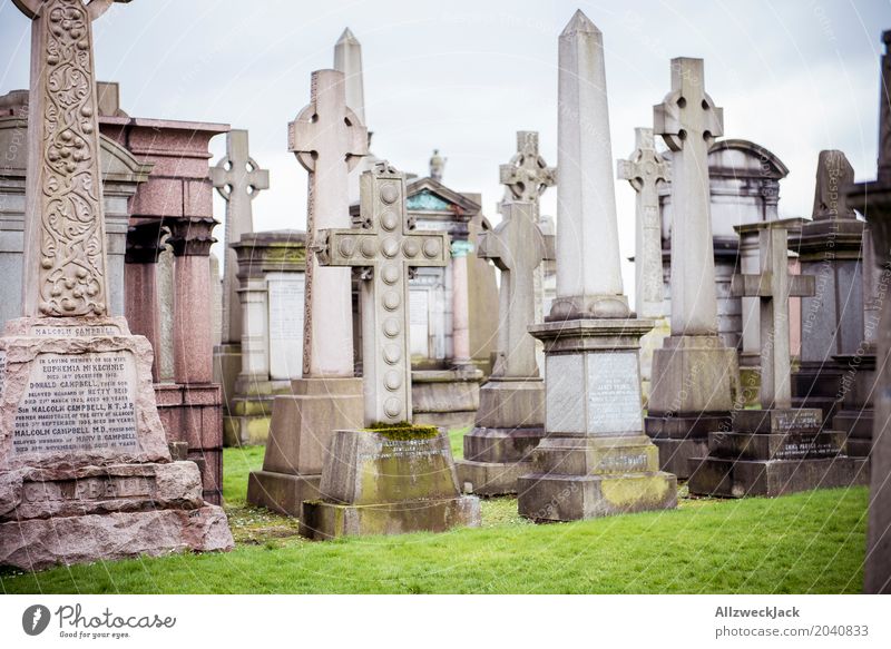 gravestones Grave Tombstone Obelisk Crucifix Christian cross Monument Cemetery Remember Glasgow Nekropolis City Scotland Grief Peace Calm Transience Death