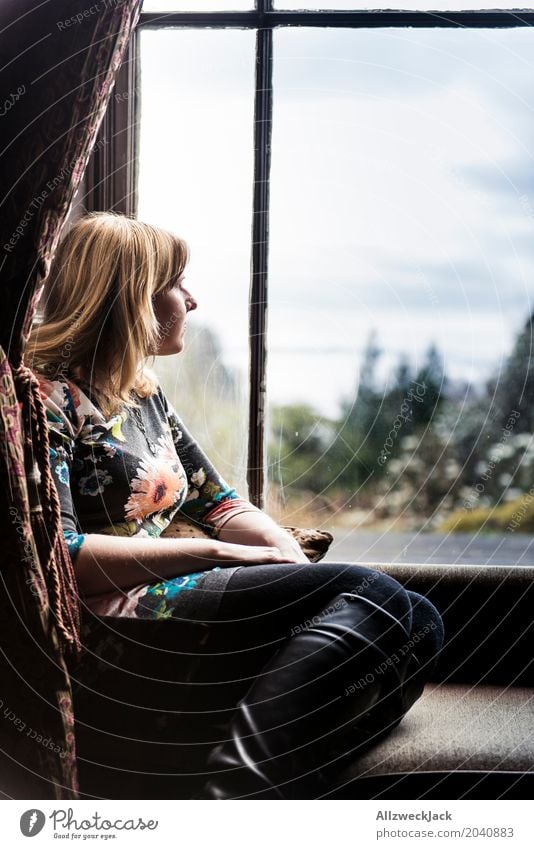 Woman at the window with view 3 Relaxation Calm Vacation & Travel Travel photography Trip Far-off places Feminine Boy (child) Young woman Adults Life 1 Person