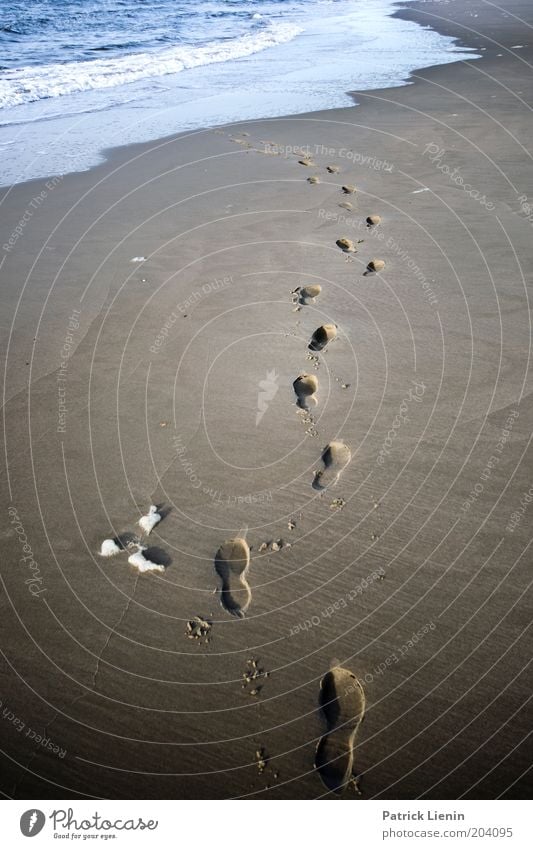 way into the water Environment Sand Water Summer Climate Weather Waves Coast Beach North Sea Ocean Walking Footprint Lanes & trails Dark Symbols and metaphors