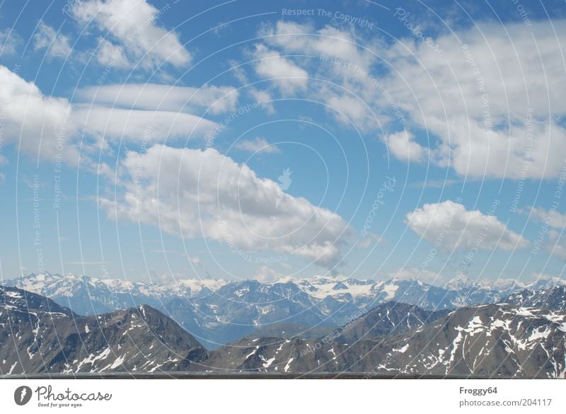 Blue and white! Environment Nature Landscape Sky Summer Beautiful weather Rock Alps Mountain Peak Snowcapped peak Far-off places Free Gigantic Gray White Calm