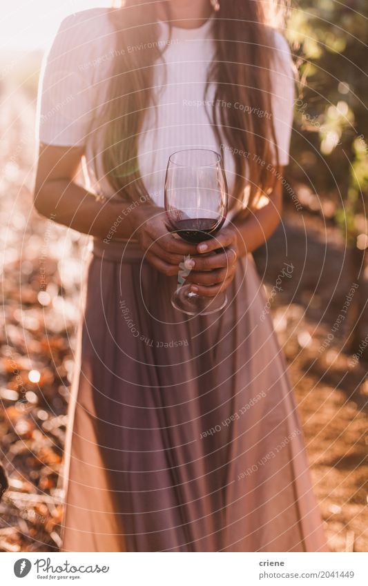 Close-up of woman holding wine glass on summer evening Beverage Drinking Alcoholic drinks Wine Glass Lifestyle Summer Event Bar Cocktail bar Going out