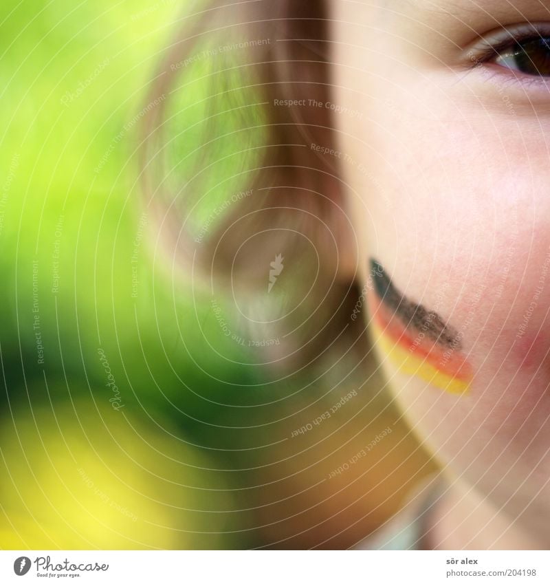 the little fan Human being Toddler Hair and hairstyles Eyes Cheek 1 Happy Cute Yellow Gold Red Black Joy Happiness Optimism Passion Loyalty Colour Painted Fan