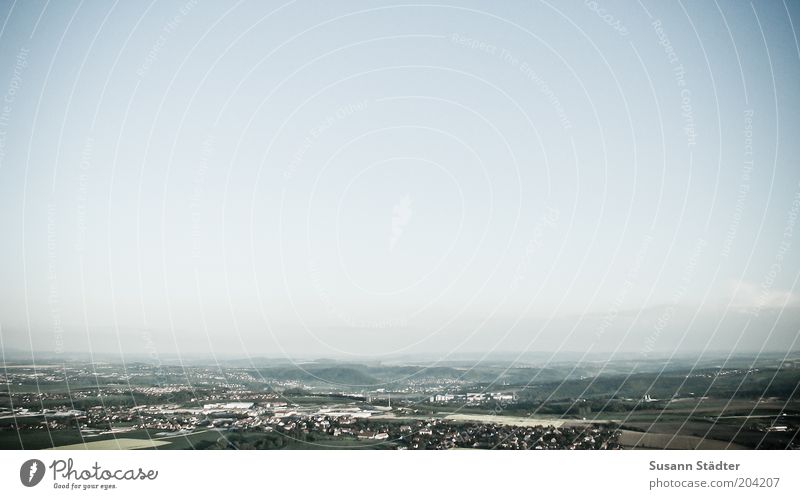 up Landscape Cloudless sky Meissen Above Air Vantage point Village Field Thermal power station Haze Fog Hill Subdued colour Exterior shot Deserted