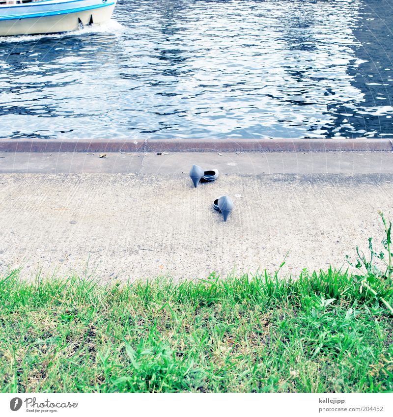 built close to the water River bank Footwear High heels Driving Sea promenade Ferry Navigation Watercraft Spree Colour photo Exterior shot Deserted Light Shadow