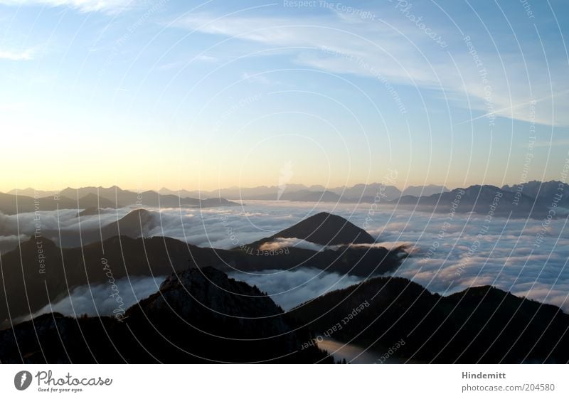 Simple: Sunrise Sky Clouds Horizon Summer Beautiful weather Alps Mountain Peak Esthetic Exceptional Fantastic Bright Tall Blue Environment Colour photo