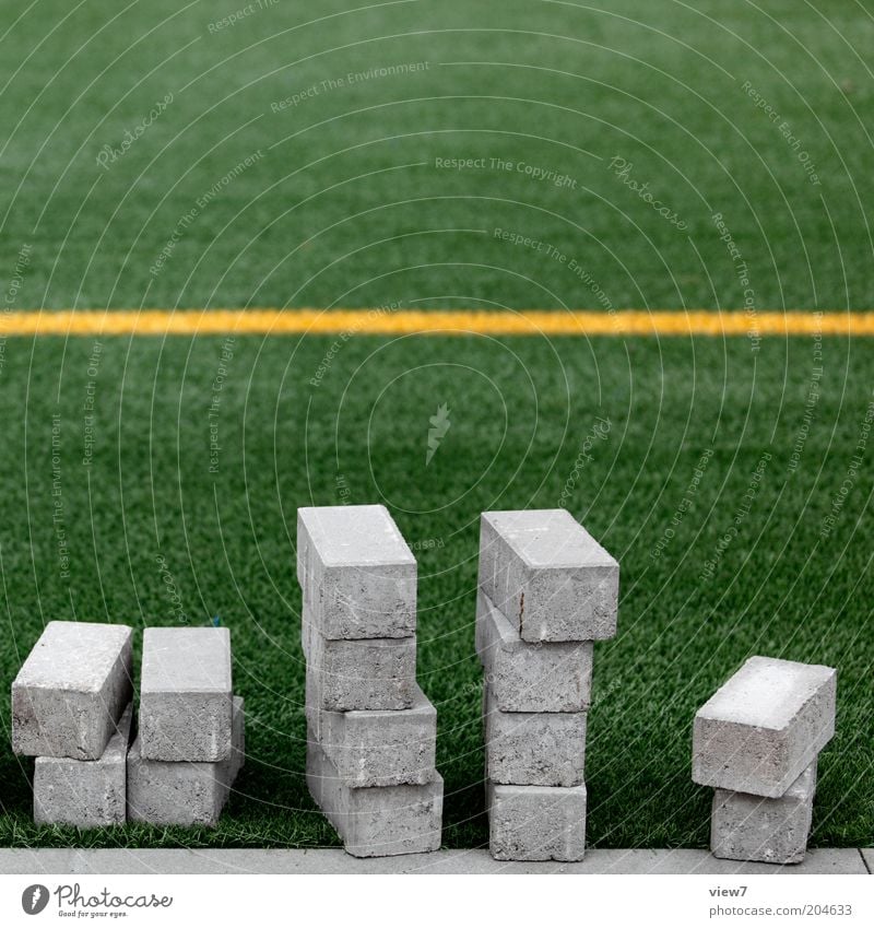 spectators Sporting Complex Football pitch Stone Line Stripe Build Lie Wait Sharp-edged Simple Green Stagnating Paving stone Colour photo Exterior shot Detail