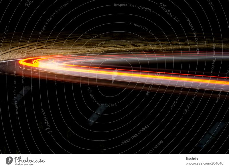 Bend lighting II Transport Motoring Street Speed Car Racing sports Racecourse Night journey Curve Round Copy Space top Copy Space bottom Long exposure