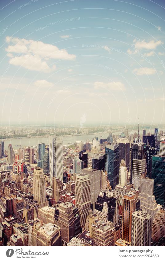 SKY-line Sky Clouds Beautiful weather River bank New York City Manhattan USA Americas Downtown Skyline Overpopulated House (Residential Structure) High-rise