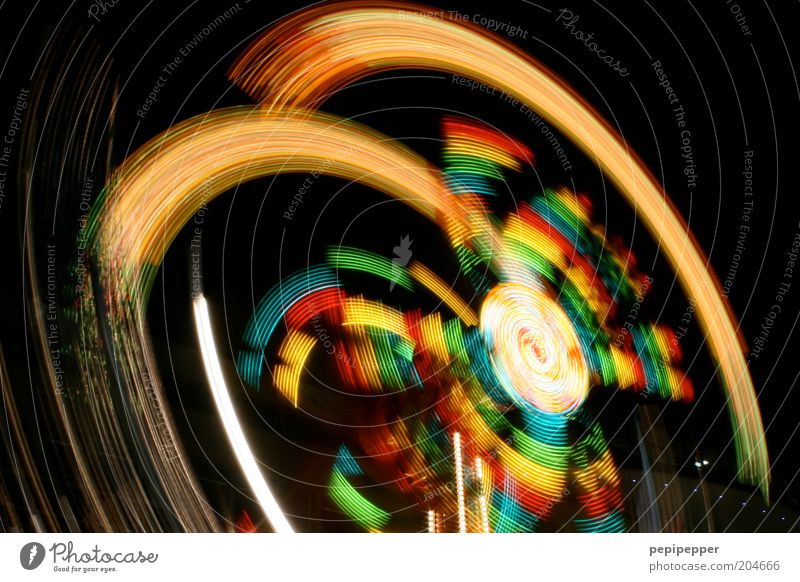 yippie yeah Night life Rotate Driving Flying Illuminate Carousel Fairs & Carnivals Colour photo Multicoloured Exterior shot Motion blur Feasts & Celebrations