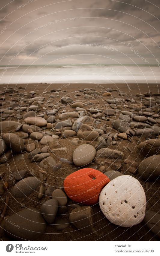 New Zealand 72 Environment Nature Landscape Elements Earth Sand Water Sky Clouds Storm clouds Horizon Bad weather Coast Beach Stone Exceptional Dark Uniqueness