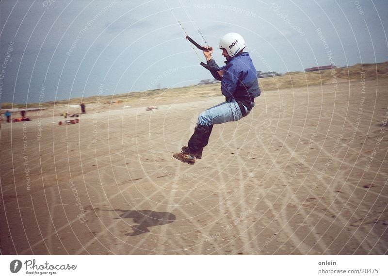 Kiteboarding on the jump Kiting Man Lake Ocean Jump Dragon Human being Wind Flying