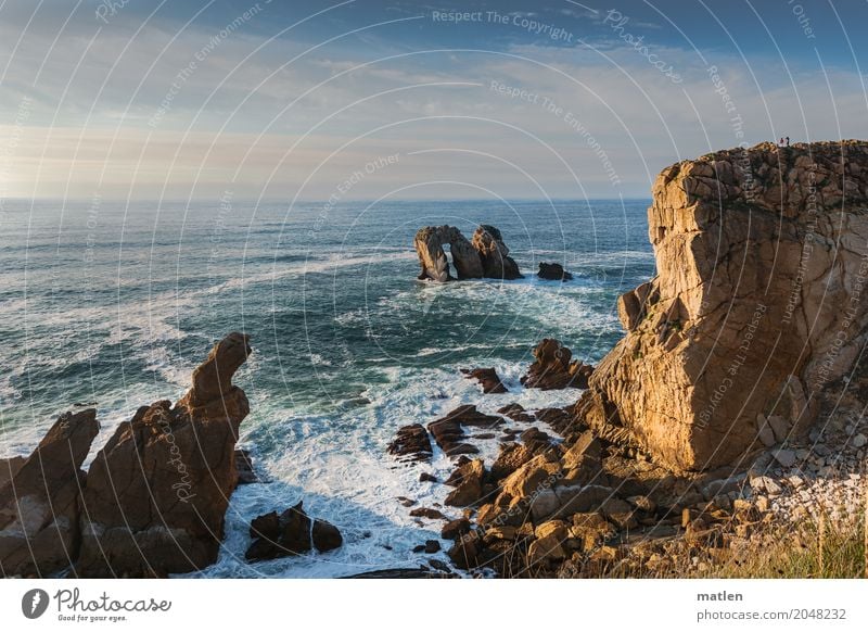 summer evening Human being 2 Nature Landscape Sky Clouds Horizon Summer Weather Beautiful weather Grass Rock Waves Coast Beach Reef Ocean Sharp-edged Gigantic