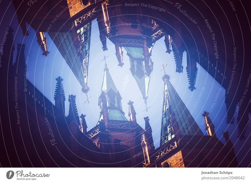 Erfurt Cathedral I Town Old town Skyline Church Dome Sharp-edged Double exposure Church spire Thuringia Europe Orientation Martin Luther Jubilee