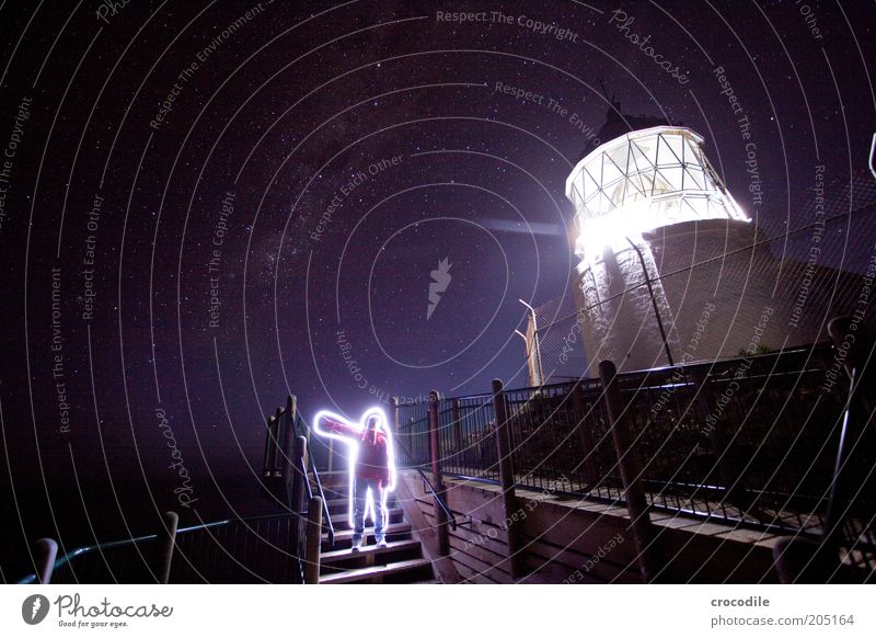 New Zealand 115 Human being Adults Night sky Stars Lighthouse Exceptional Dark Fantastic Esthetic Moody Colour photo Exterior shot Shadow Contrast Long exposure