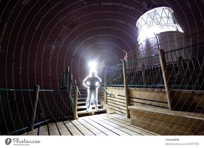 New Zealand 116 Young man Extraterrestrial being Night sky Stars Lighthouse Exceptional Dark Fantastic Esthetic Moody Colour photo Exterior shot Shadow Contrast