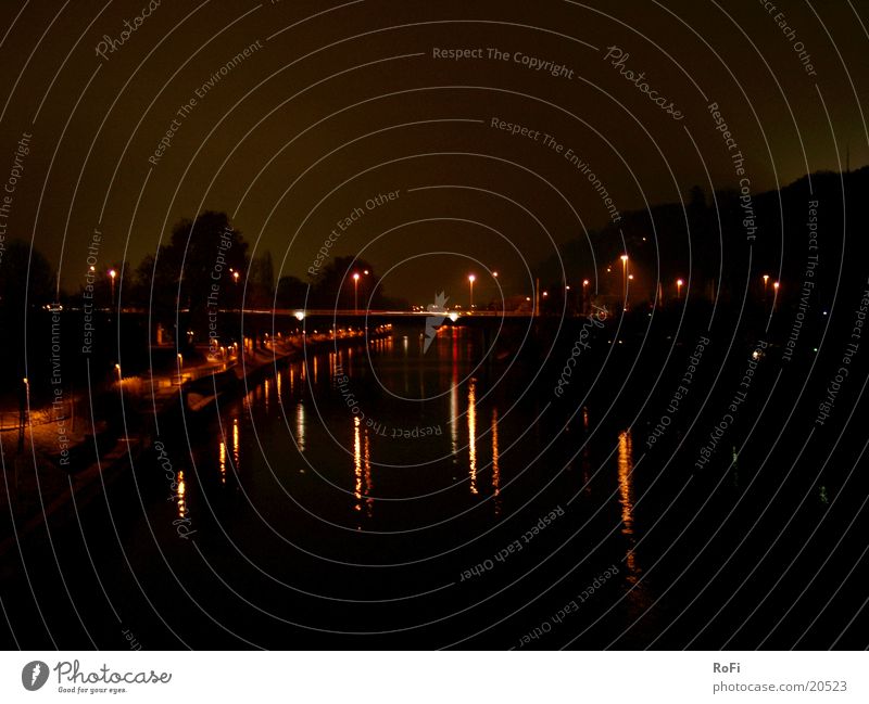 from bridge to bridge Night Light Dark Lamp Black Long exposure Reflection Water reflection River Bridge