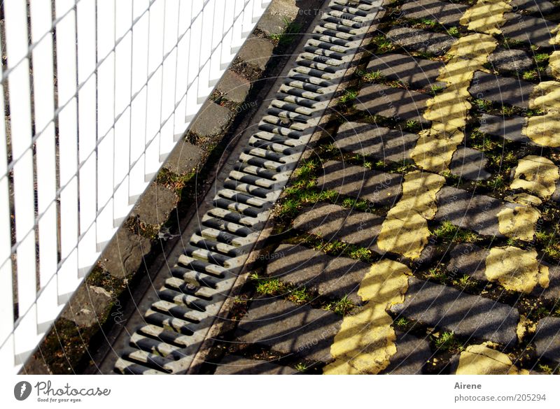 mixed pattern Fence Metal Metalware White Shadow Street Paving stone lines Gray Yellow Black Sunlight Stripe Parallel Sharp-edged Meticulous Lane markings