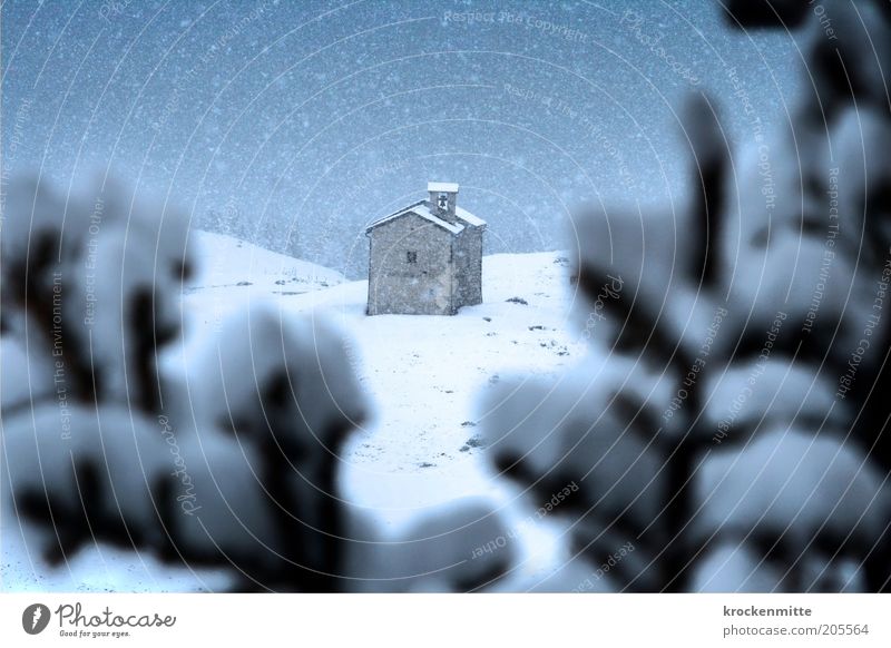 The old chapel Son Roc Landscape Winter Snow Snowfall Church Manmade structures Building Chapel Old Authentic Historic Blue Calm Alp Flix Canton Graubünden