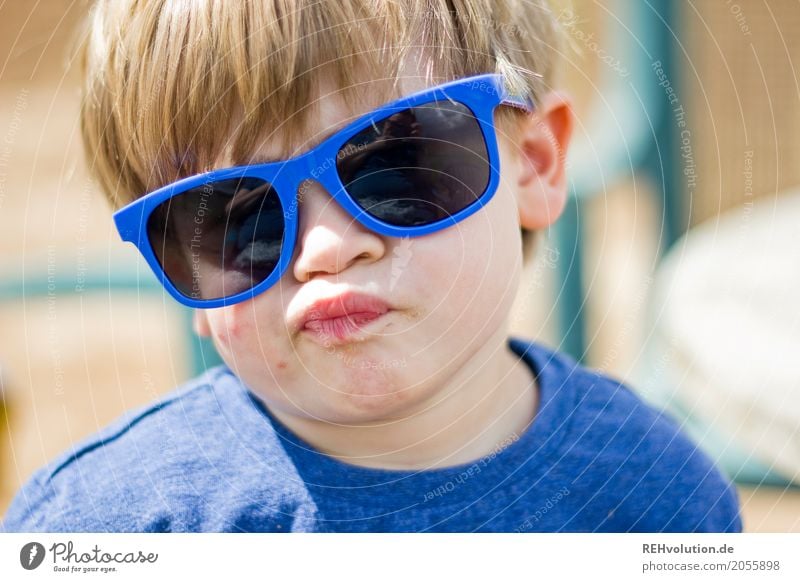 summer 2017 - sunglasses Human being Child Toddler Boy (child) Infancy Face 1 - 3 years Sunglasses Authentic Funny Blue Joy Absurdity Grimace Crazy Humor