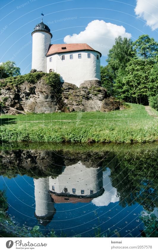 AST 10 | moated castle Calm Trip City trip Nature Landscape Water Sky Clouds Summer Beautiful weather Pond Chemnitz Castle Manmade structures Building