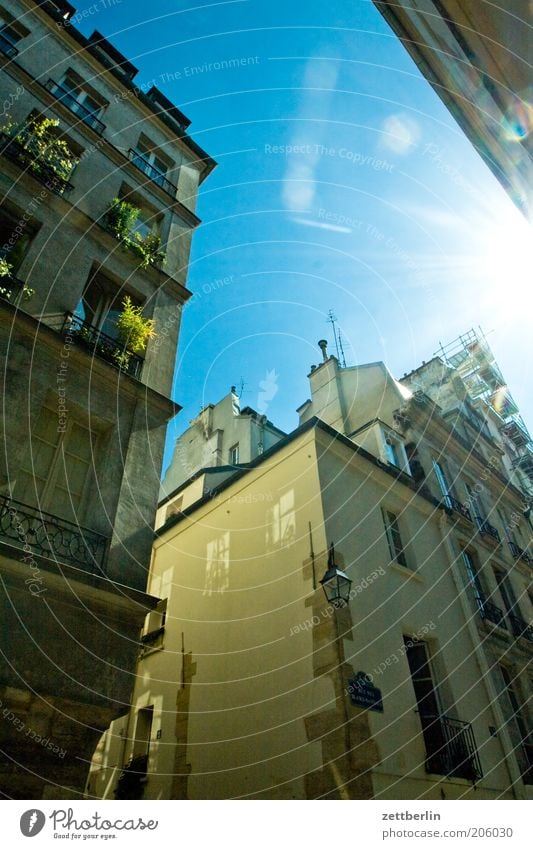 Paris again France marais arrondissement House (Residential Structure) Facade Gable Sky Beautiful weather Cloudless sky Sun Back-light Dazzle Flashy Lighting