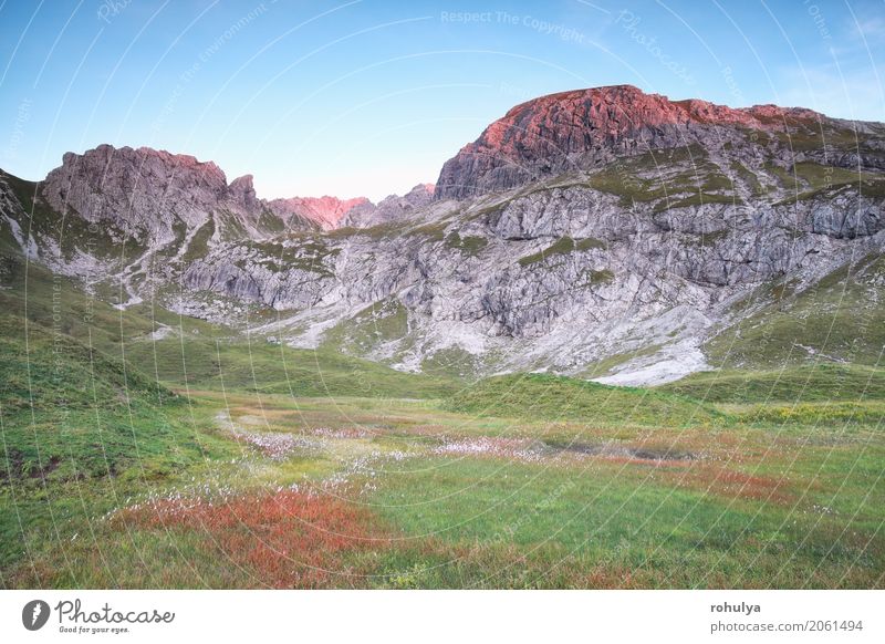 sunset red light on alpine peaks, Bavaria, Germany Vacation & Travel Summer Mountain Nature Landscape Sky Sunrise Sunset Autumn Beautiful weather Meadow Hill