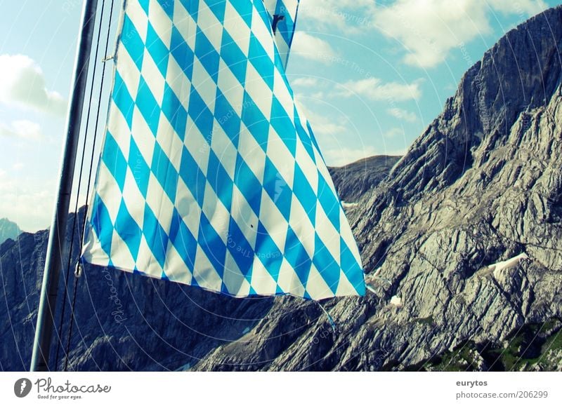 Bavaria of samma mia! Vacation & Travel Tourism Summer Summer vacation Mountain Nature Landscape Rock Alps Peak Blue White Virtuous Calm Culture Flag Flagpole