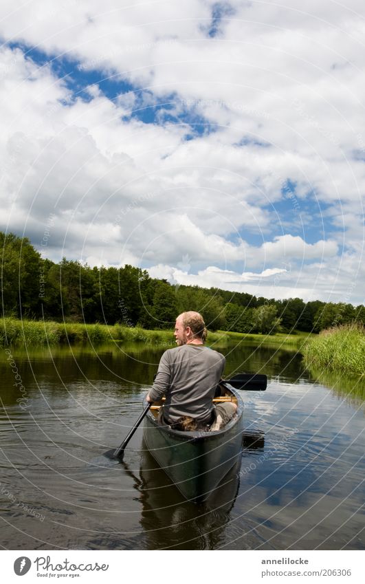 Paddle tour with dog Leisure and hobbies Canoe trip Canadian canoe Vacation & Travel Tourism Trip Adventure Summer Summer vacation Aquatics Young man