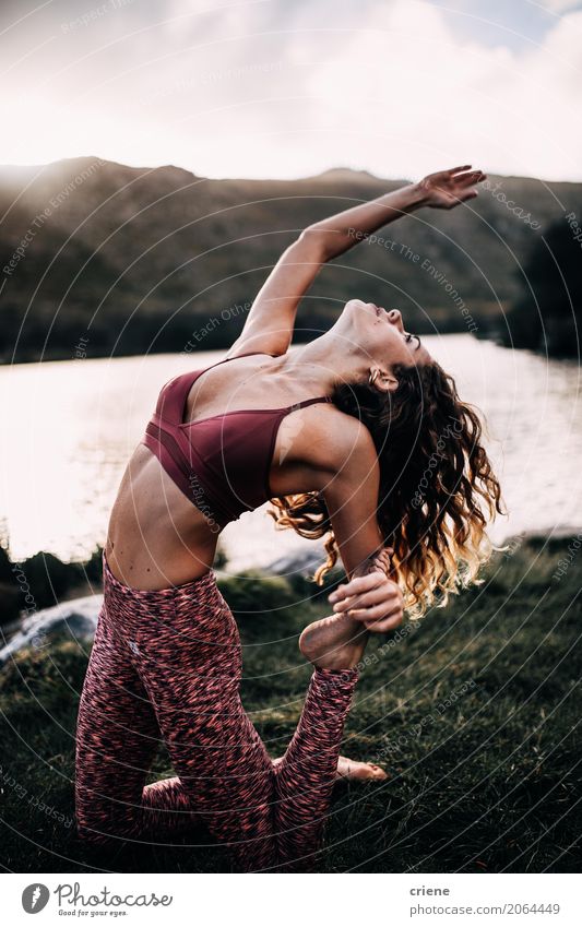 young woman doing yoga exercise outdoor Lifestyle Beautiful Body Healthy Health care Athletic Fitness Relaxation Meditation Sports Yoga Human being Feminine