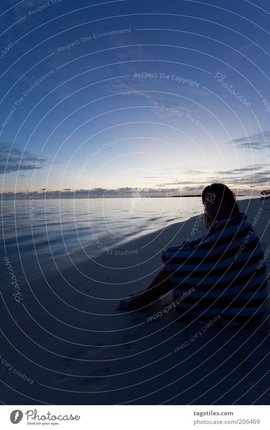 Good night World Cup 2010 *sigh* Night Evening Twilight Woman on Beach Ocean Vacation & Travel Happy Contentment Sadness Towel Sit Sand Colour photo Nature